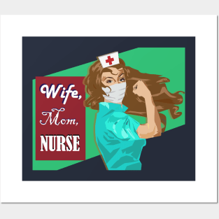 Wife, Mom, Nurse Gift for Brunette RN Posters and Art